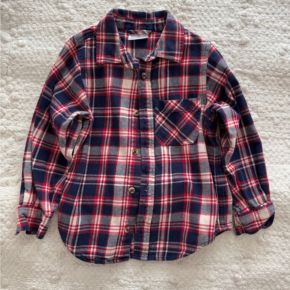 Hanna Andersson Red and Navy Plaid Flannel Button Down Shirt size 6-7